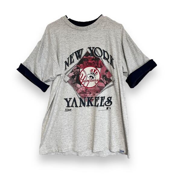VTG New York Yankees T Shirt Big Logo MLB 1991 90s Salem Sportswear Double Cuff - Picture 1 of 9